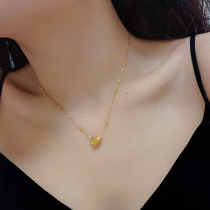 Colgante de acero inoxidable chapado en oro rosa para mujer, cadena de cuentas con forma de corazón, venta al por mayor - Product Image 4