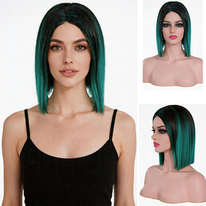Parrucca Sintetica Corta Liscia <span class=keywords><strong>Bob</strong></span> Verde Sfumato Teal, Resistente al Calore, Design Completo per Uso Quotidiano, Cosplay, Feste di Halloween ed Eventi - Product Image 1