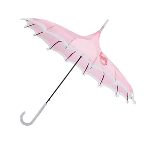 2023 Новый 22*16K ручной открытый зонт для украшения свадьбы принцесса зонтик с белым кружевом с прямым краем изогнутый край ручное управление - Product Image 1