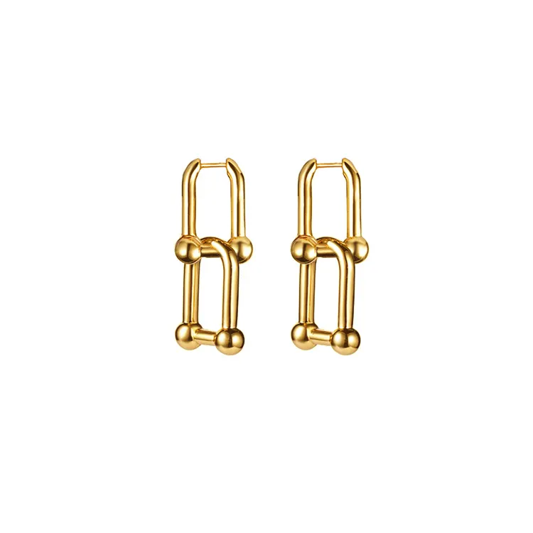 Fashion Thick Link U Shape Geometric Earrings Stainless Steel Gold Drop Earrings for Women Chic Stylish Jewelry Detachable
