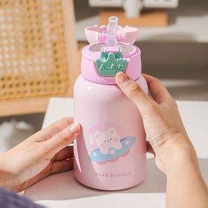 New Arrival 500ml Children's Stainless Steel <b>Thermos</b> Cup with Straw Pink Purple Blue Yellow 316 Water <b>Bottle</b> Strap for Camping - Product Image 4