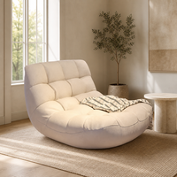 Fauteuil de sol capitonné en bouclette crème, chaise longue basse avec couverture à motif quadrillé, pour salon, vente en gros, direct usine