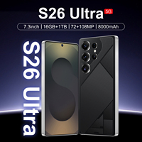5G S26 ponsel pintar Ultra cepat, ponsel pintar Buka kunci wajah 7.3 inci 16Gb + 1TB 108MP 8000mah Android 14 grosir
