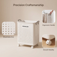 Panier à linge pliable et portable avec poignées latérales, panier en plastique ventilé, peut contenir des vêtements sales, panier à linge à roulettes