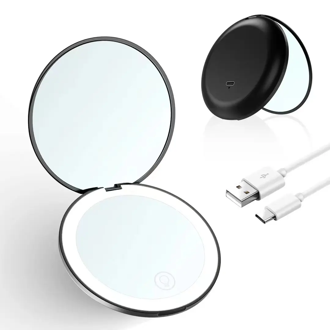 Miroir de maquillage portable de voyage rechargeable Usb avec logo personnalisé miroir de maquillage pliable avec lumière LED et écran tactile intelligent