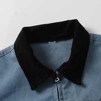 Veste en jean vieilli pour homme de haute qualité avec logo personnalisé, style vintage, en toile avec col montant et techniques de lavage, couleur marron