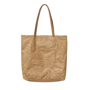 Kişiselleştirilmiş özelleştirilmiş doğal yıkanabilir kağıt çanta su geçirmez alışveriş taşıma çantası tyvek çantası