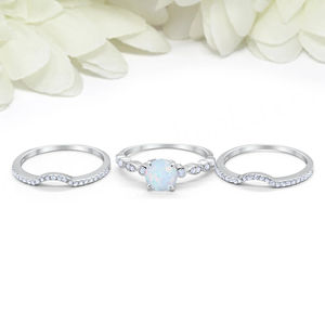 ชุดเครื่องประดับเงินแท้ 925 ประดับโอปอลสีขาวทรงกลม สไตล์วินเทจอาร์ตเดโค 3 ชิ้น สำหรับงานแต่งงาน งานหมั้น และเจ้าสาว - Product Image 4