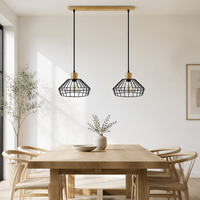Lampe suspendue décorative noire moderne pour restaurant, bar, café, chambre, cuisine, en métal, bois, fer, LED