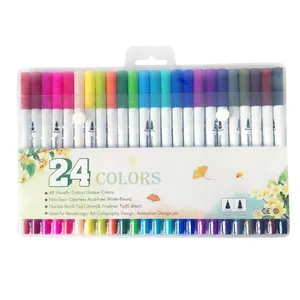 Cadeaux de promotion Rotuladores Punta Pincel Plumones Dual Tip Fineliner Art Markers Colorful Brush Pens Aquarelle Marker Set