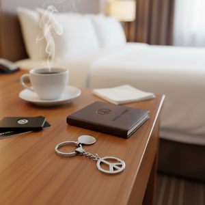 Portachiavi con Simbolo della Pace in Pelle e Metallo per Hotel - Product Image 3