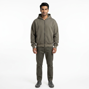 Sweat à capuche personnalisé de haute qualité, gris vintage, à épaules tombantes, lourd, délavé à l'acide, sweat à capuche à double fermeture éclair pour hommes - Product Image 1