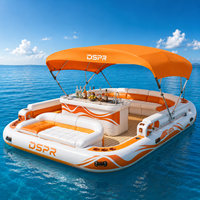Île flottante gonflable pour parc aquatique avec logo personnalisé, dimensions ajustables et anneaux d'ancrage pour utilisation en location pour marinas, yachts et fêtes