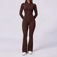 YIYI Combinaison moulante pour femme, demi-zip, col montant, manches longues, jambes longues, avec coutures de contour, sexy