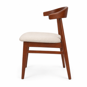 Modern Wood Dining <b>Chair</b> With Curved Back <b>Upholstered</b> Linen Seat Midcentury Design Home Living Room Furniture - Product Image 2