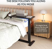 Table de lit réglable FLEXISPOT H7 avec roulettes pneumatiques, bureau mobile pour ordinateur portable, pour hôpital et usage domestique (noir métallique)
