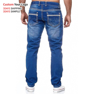 Pantalones Vaqueros de Mezclilla de Alta Calidad, Corte Ajustado, Cintura Media, Ajustados, Elásticos, Personalizados, Estilo Urbano, Corte Recto, Apilados para <span class=keywords><strong>Hombre</strong></span> - Product Image 3