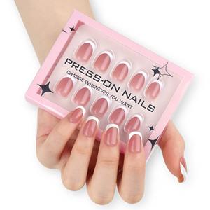 30 Piezas de <span class=keywords><strong>Uñas</strong></span> Postizas Acrílicas <span class=keywords><strong>Cortas</strong></span> de Alta Gama Estilo Francés con Borde <span class=keywords><strong>Blanco</strong></span> Rosado Forma Almendra para Presionar Personalizables GD30 - Product Image 6