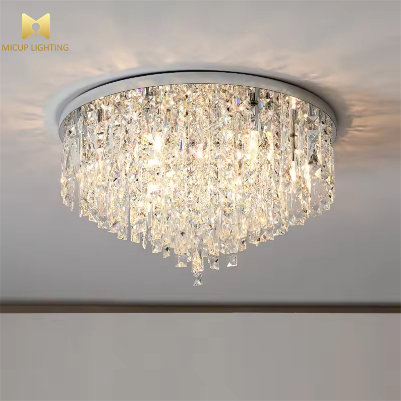 Modern Living Room Mini Chrome Elegant Hotel Flush Mount Crystal Ceiling Lamp Light Fixtures for Dining Bedroom Kitchen