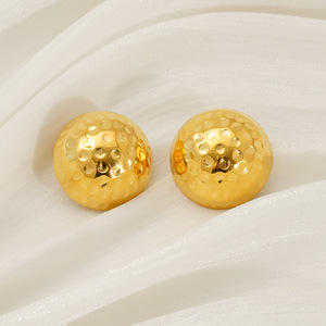 Zogxin Gold Plated Ball Stud Earrings Hammered Texture Round Geometric Design For Women Gift Fashion Jewelry - Product Image 4