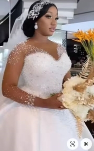 Vestido de Novia de Lujo con Encaje Satinado, Estilo Alta Costura, Cola Larga, Escote en V, Estampado Floral y Bordado, Precio de Fábrica - Product Image 3