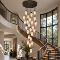Lustre LED en albâtre naturel personnalisé, grande lampe suspendue artistique avec fonction de protection des yeux pour salon