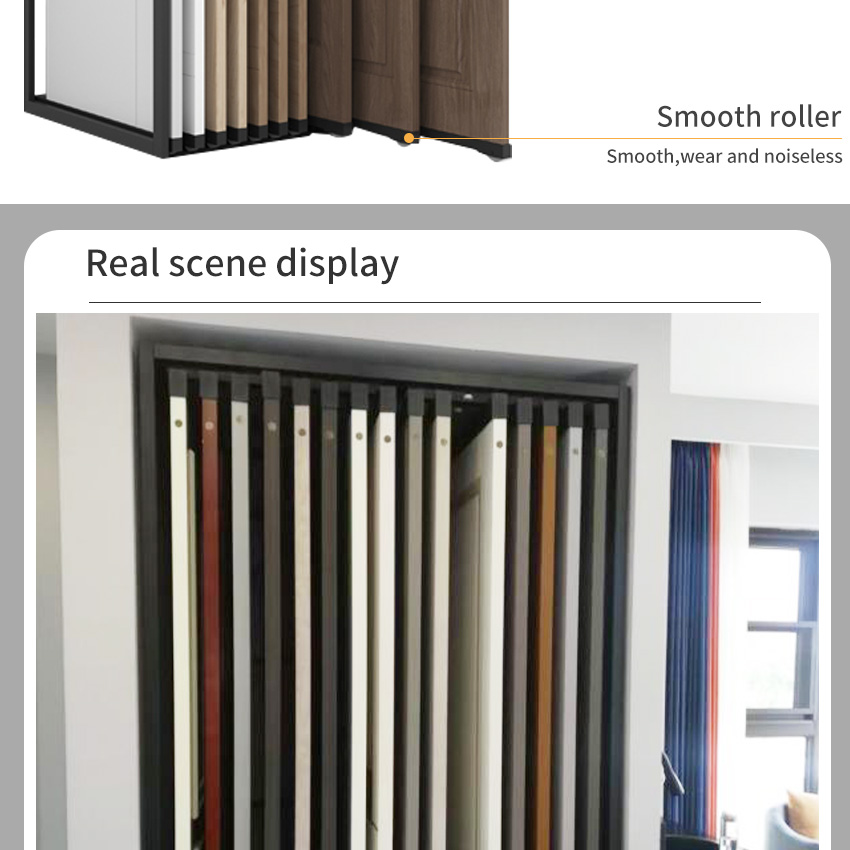 Tsianfan Factory Price Showroom Floor Sample Wooden Doors Pull-Out Displays Cabinet Sliding Metal Wood Door Display Stand Rack