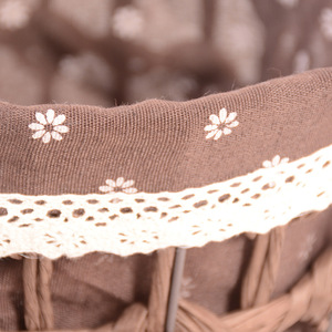 Cesta de almacenamiento tejida a mano, redonda, de algodón y lino con ribete de encaje, para organizar ropa, cocina, sala de estar - Product Image 4