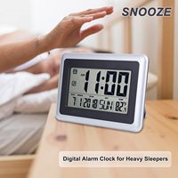 Horloge murale numérique silencieuse à piles avec écran LCD, calendrier, température, alarme, fonction snooze, décoration de bureau, maison, style rustique