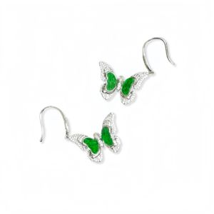 <span class=keywords><strong>Orecchini</strong></span> a Farfalla in Giadeite Naturale Birmana di Grado A, Argento Sterling 925 con Incastonatura in Giadeite Verde, Stile Femminile alla Moda - Product Image 2