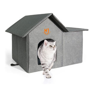 Hava koşullarına dayanıklı ahşap kedi evi, dış/iç mekan kullanımı için katlanabilir sıcak yaban kedisi barınağı, çıkarılabilir yumuşak mat, taşınabilir yaşam alanı - Product Image 1