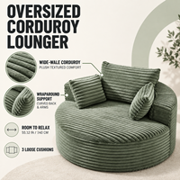 Grande chaise longue ronde en peluche, livrée compressée, avec coussins de dossier, pour appartement et décoration de salle de lecture