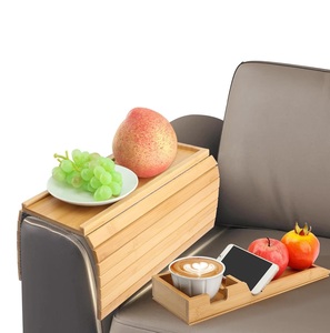 Table d'accoudoir de canapé en bambou, plateau anti-chute <span class=keywords><strong>pour</strong></span> canapé avec porte-gobelet amovible, plateau pliable avec <span class=keywords><strong>sous</strong></span>-verres <span class=keywords><strong>pour</strong></span> canapé - Product Image 1
