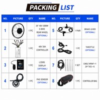 Kit de conversion de vélo électrique avec moteur de moyeu de roue arrière 48V 1000W pour VTT 26, 27,5, 29 pouces, avec écran LCD8S
