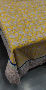 Yellow Leaf Hand Block Print <b>Tablecloth</b> Cotton Dining Table Linen Table Cover with Border for Home <b>Party</b> Restaurant - Product Image 4