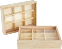 Petite boîte en bois non finie avec couvercle, boîtes de rangement à 9 compartiments, conteneur de perles avec couvercle transparent