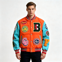 Veste universitaire pour homme de style américain personnalisée, à blocs de couleur, multi-patchs, rayée, en mélange de laine côtelée, style hip-hop, veste de lettrman