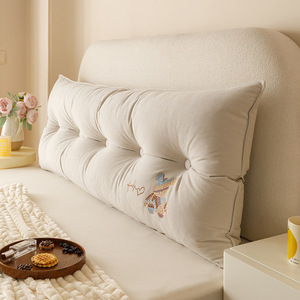 Cojín de lujo para cabecera de cama con soporte lumbar, almohada ergonómica para respaldo, para cama doble, funda de felpa de color sólido - Product Image 1