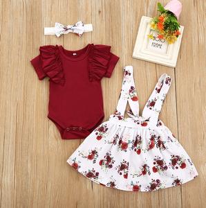 Conjunto de Ropa para Bebé Niña de Manga Corta con Falda Estampada y Tirantes, Precio al por Mayor, de China - Product Image 1