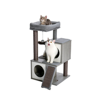 Arbre à chat de luxe avec condo, structure d'escalade en bambou enveloppée de corde de sisal naturelle, jouets pour petit chat