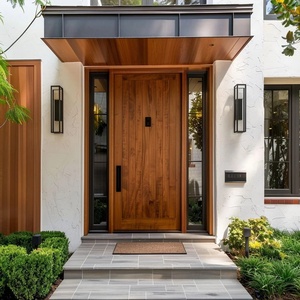 Portes d'<span class=keywords><strong>entrée</strong></span> principales contemporaines personnalisées en bois, couleur grain de bois, porte pivotante pour maisons, porte d'<span class=keywords><strong>entrée</strong></span> extérieure sécurisée - Product Image 4