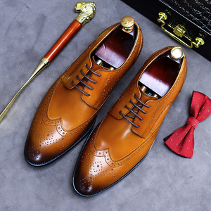 Chaussures Oxford en cuir italien haut de gamme, imperméables, avec design embossé artisanal, élégantes, à bout carré, à lacets - Product Image 6