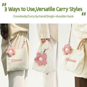 Custom <b>Foldable</b> Reusable Shopping Tote <b>Bag</b> with Detachable Adjustable Shoulder Strap & Cute Flower Pendant storage <b>bag</b> - Product Image 3