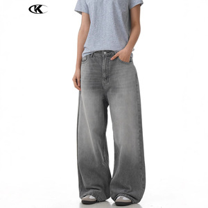 <span class=keywords><strong>Jeans</strong></span> a <span class=keywords><strong>gamba</strong></span> dritta 11KN grigio nuvola stile americano per uomo e donna in Denim lavato a <span class=keywords><strong>gamba</strong></span> <span class=keywords><strong>larga</strong></span> e snellente tridimensionale - Product Image 4