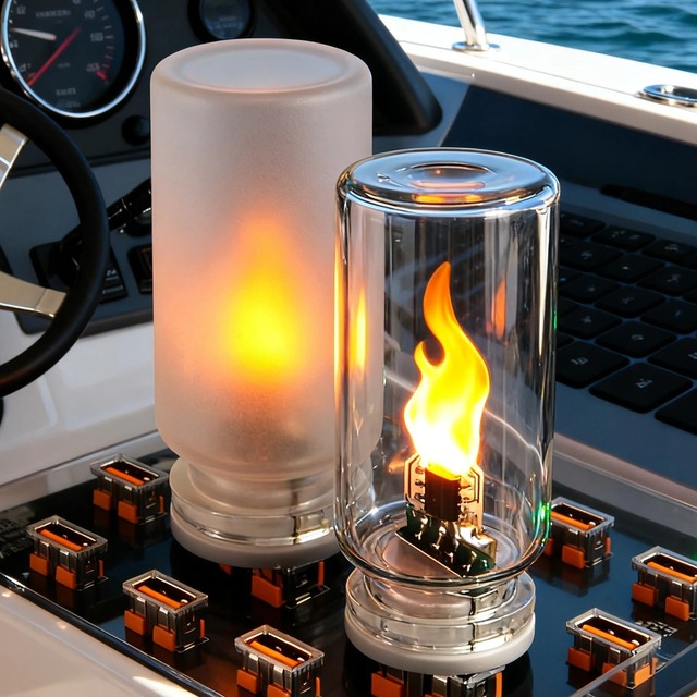 USB 5V Glass LED Flame Light Flickering Decorative Ambient Lamp for Car Interior Holiday Home and Christmas Atmosphere
