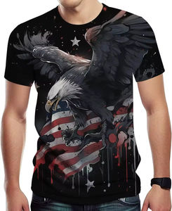 Camiseta con Cuello Redondo y Estampado de Águila Novedosa con Logotipo Personalizado, Camiseta con Estampado de Bandera Estadounidense <span class=keywords><strong>para</strong></span> <span class=keywords><strong>Hombre</strong></span>, Camiseta Informal de Manga Corta al por Mayor - Product Image 3