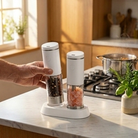 Lot de 2 moulins à poivre électriques Type-C à une touche, rechargeables sans fil, à mouture automatique réglable, avec support en acier inoxydable