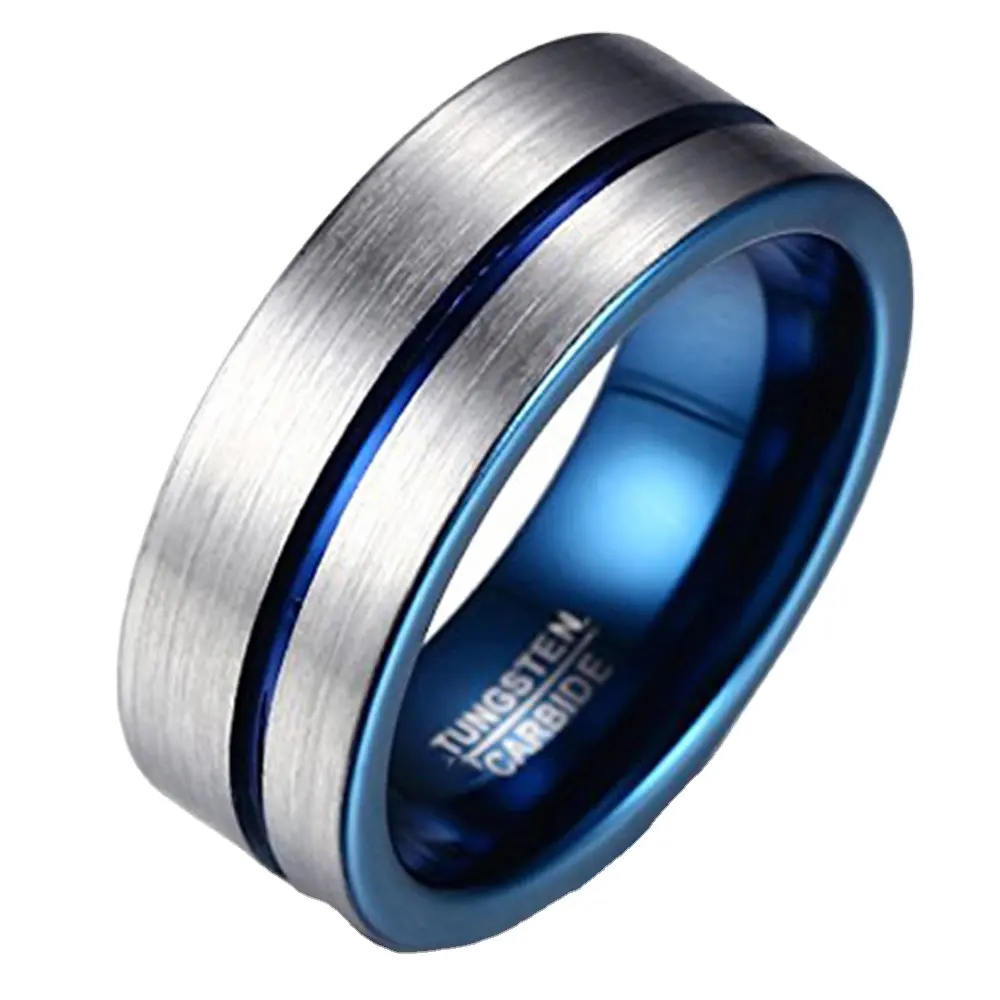 Quality golden supplier tungsten glow ring matte polished tungsten blue ring 8mm customized wedding bands