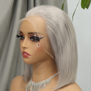 Parrucca da 10 pollici di colore grigio a Bob <span class=keywords><strong>capelli</strong></span> umani 13x4 parrucche anteriori in pizzo per donne vietnamesi <span class=keywords><strong>capelli</strong></span> grezzi a doppio taglio con osso dritto - Product Image 1