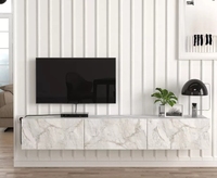 Meuble TV suspendu REMA en bois, 3 portes, effet marbre blanc, moderne, extensible, pour salon et appartement